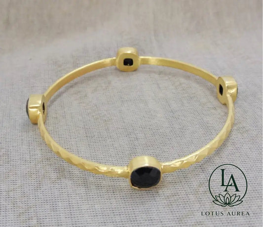18K Gold-Plated Black Onyx Bangle – Essence Collection - Bangle