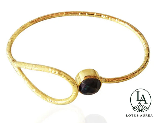 18K Gold-Plated Black Onyx Gemstone Bangle - Bangle