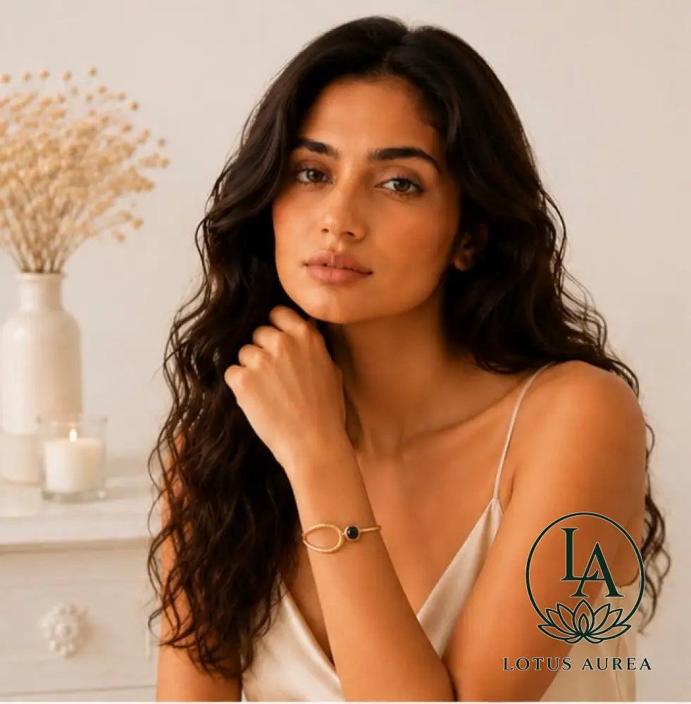 18K Gold-Plated Black Onyx Gemstone Bangle - Bangle