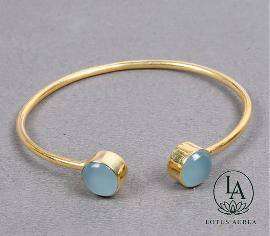 18K Gold-Plated Blue Chalcedony Gemstone Bangle - Bangle