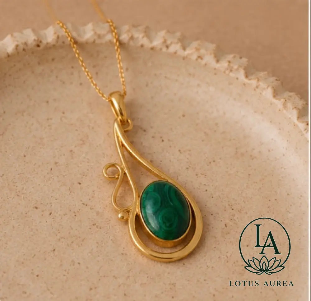 18K Gold-Plated Genuine Green Malachite Pendant - Pendant