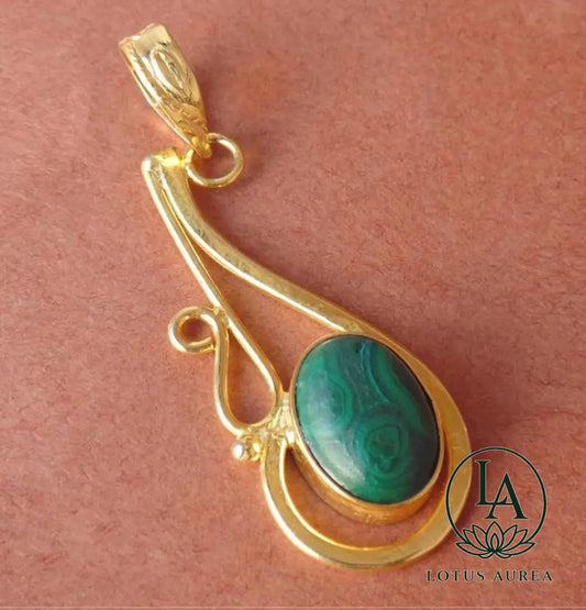 18K Gold-Plated Genuine Green Malachite Pendant - Pendant