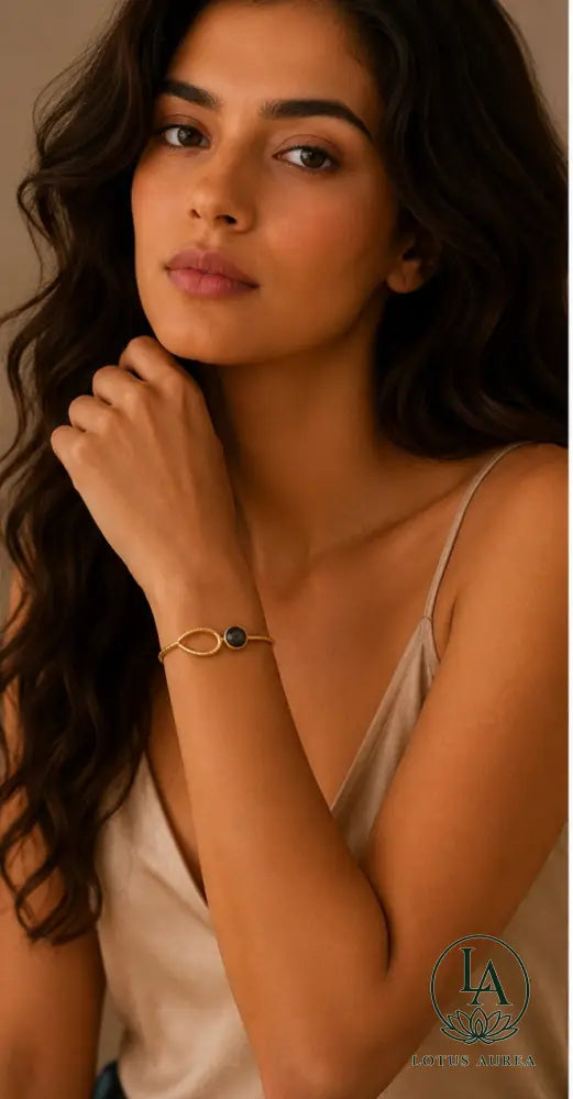 18K Gold-Plated Labradorite Bezel-Set Adjustable Bangle - Bangle