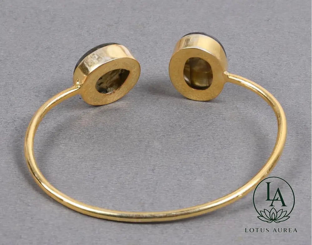 18K Gold-Plated Labradorite Birthstone Bezel Bangle - Bangle