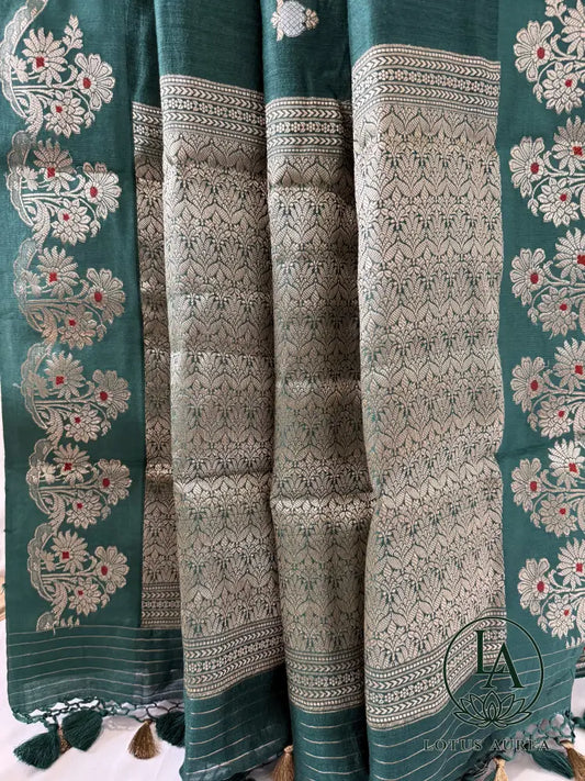 Emerald Green Handwoven Banarasi Moonga Silk Saree - Banarasi Moonga Silk Saree