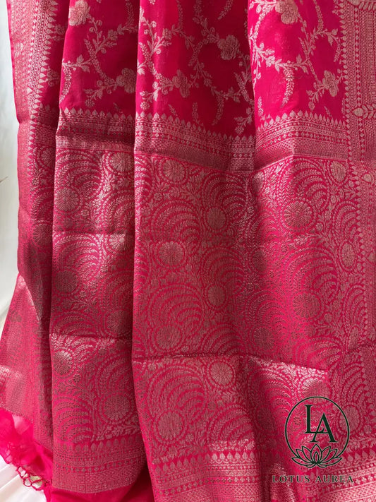 Fuchsia Handwoven Banarasi Kota Silk Saree - Banarasi Kota Saree