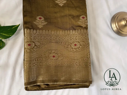 Olive Gold Handwoven Banarasi Moonga Silk Saree - Banarasi Moonga Silk Saree