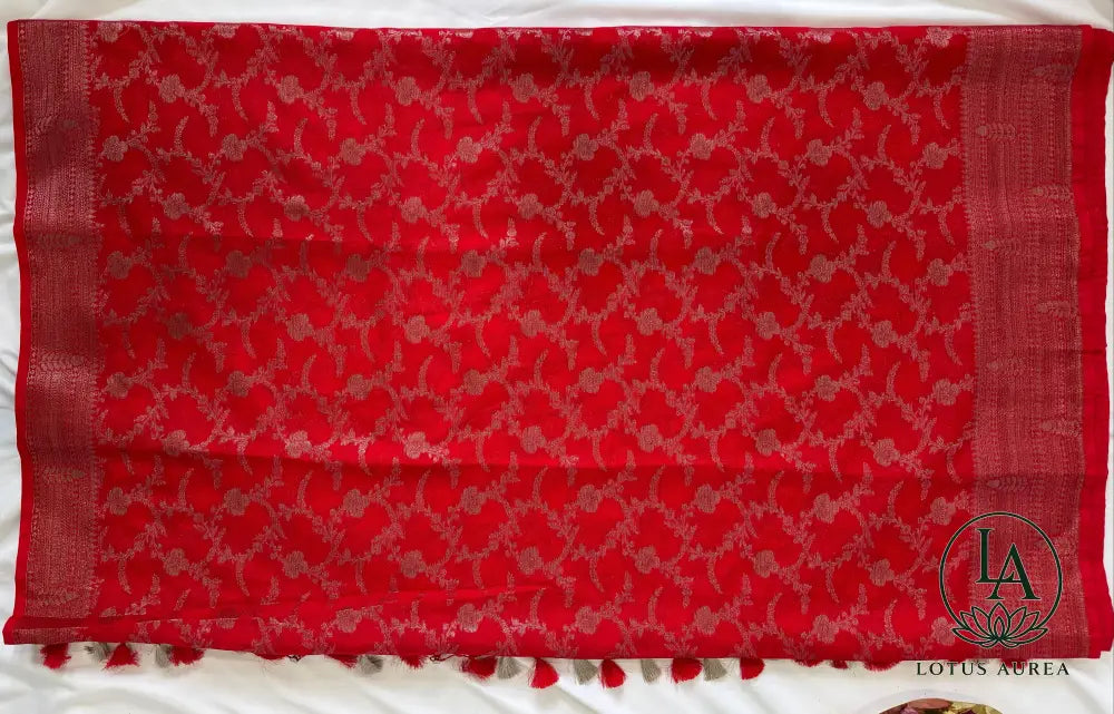 Red Handwoven Banarasi Kota Silk Saree - Banarasi Kota Saree