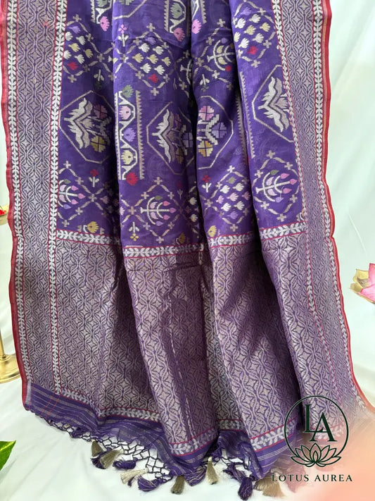 Royal Amethyst Handwoven Banarasi Jamdani Fine Cotton Saree - Jamdani Saree