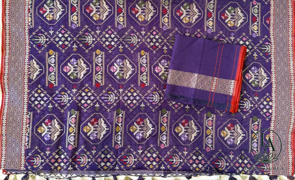 Royal Amethyst Handwoven Banarasi Jamdani Fine Cotton Saree - Jamdani Saree