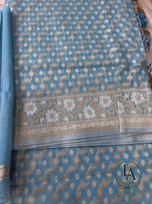 Sky blue Cotton Zari Jamdani - Jamdani Saree