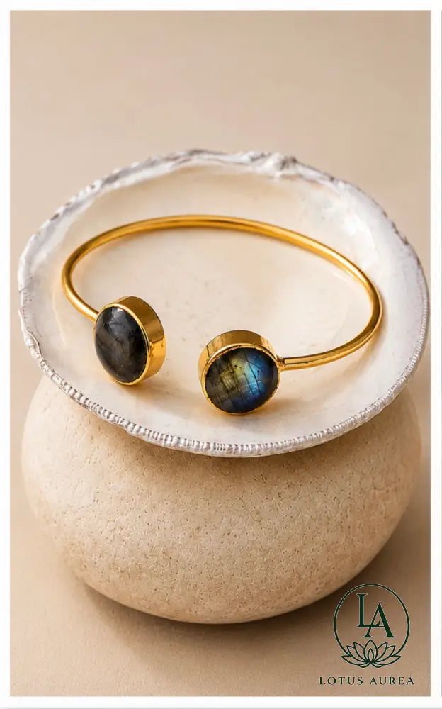 18K Gold-Plated Amethyst Hammered Bangle - Bangle