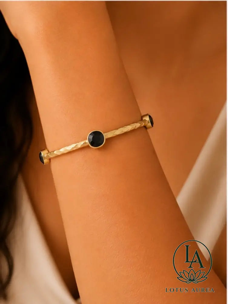 18K Gold-Plated Black Onyx Bangle – Essence Collection - Bangle