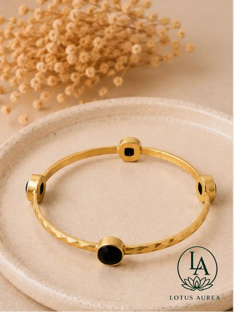 18K Gold-Plated Black Onyx Bangle – Essence Collection - Bangle