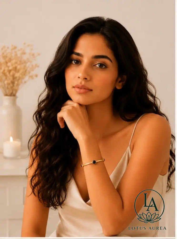 18K Gold-Plated Black Onyx Bangle – Essence Collection - Bangle