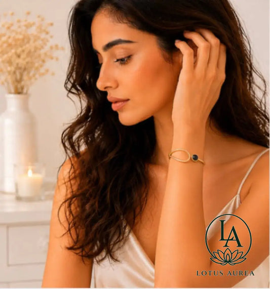 18K Gold-Plated Black Onyx Gemstone Bangle - Bangle