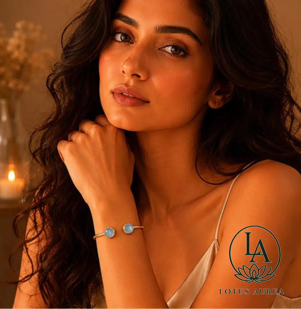 18K Gold-Plated Blue Chalcedony Gemstone Bangle - Bangle
