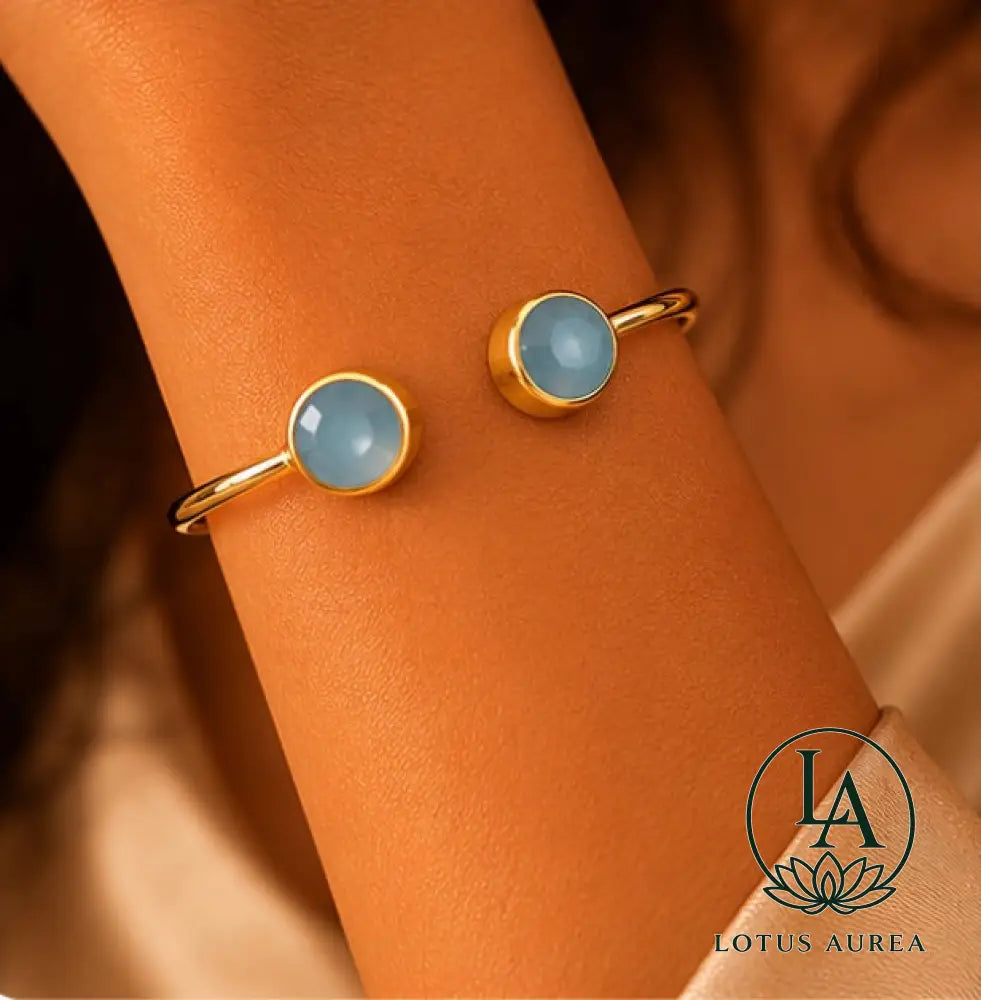 18K Gold-Plated Blue Chalcedony Gemstone Bangle - Bangle