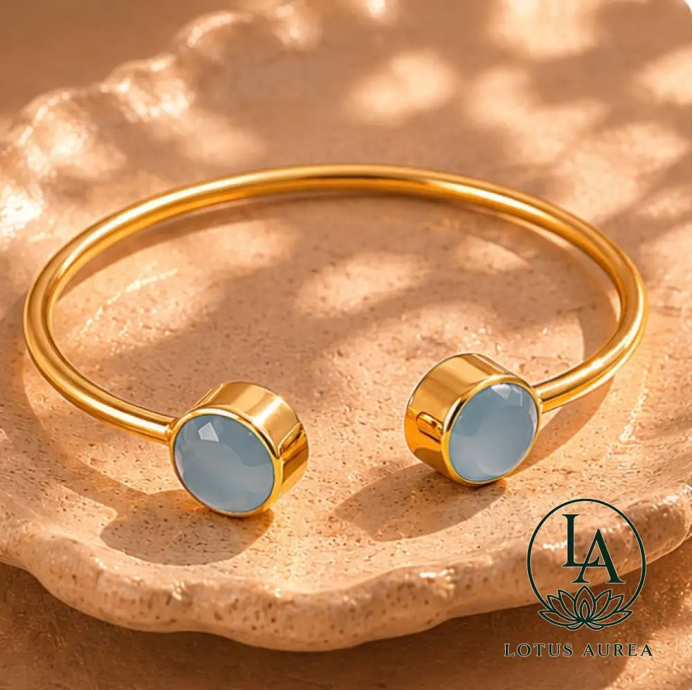 18K Gold-Plated Blue Chalcedony Gemstone Bangle - Bangle
