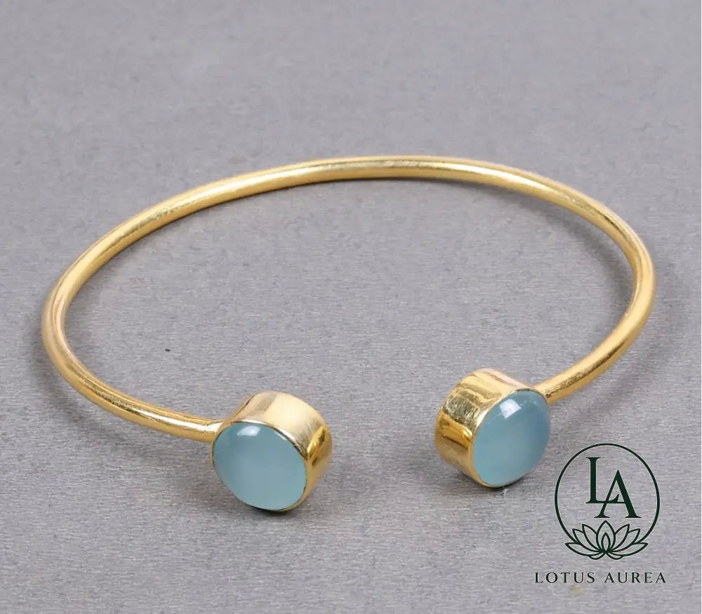 18K Gold-Plated Blue Chalcedony Gemstone Bangle - Bangle