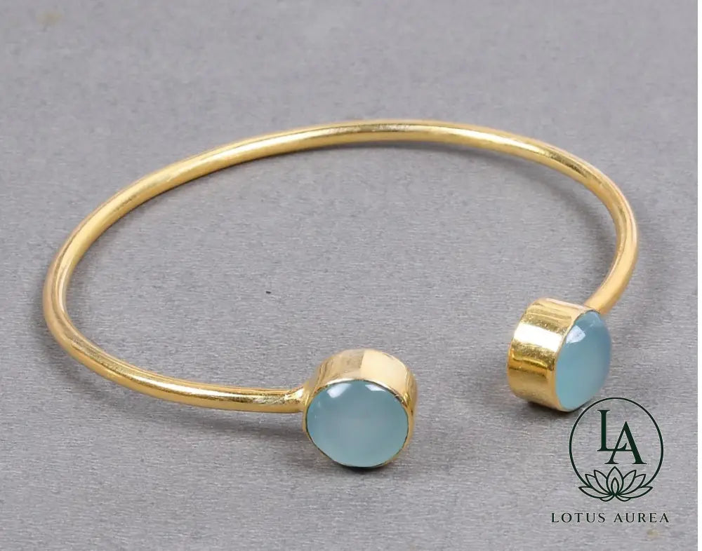 18K Gold-Plated Blue Chalcedony Gemstone Bangle - Bangle