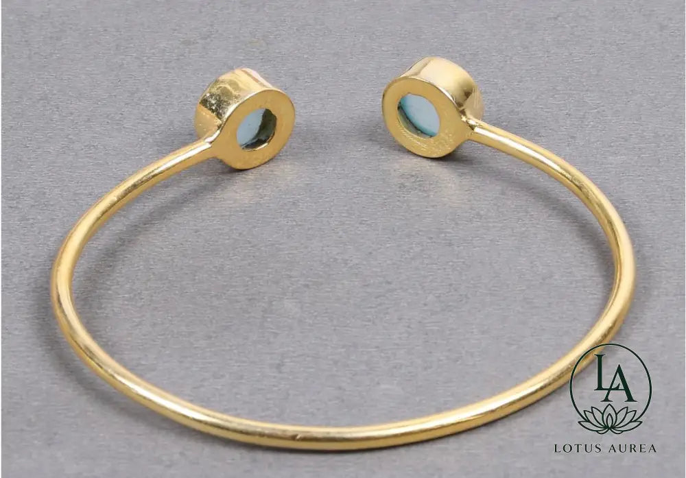 18K Gold-Plated Blue Chalcedony Gemstone Bangle - Bangle