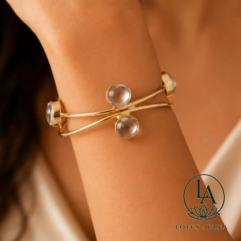 18K Gold-Plated Crystal Quartz Healing Cuff Bracelet - Bracelet