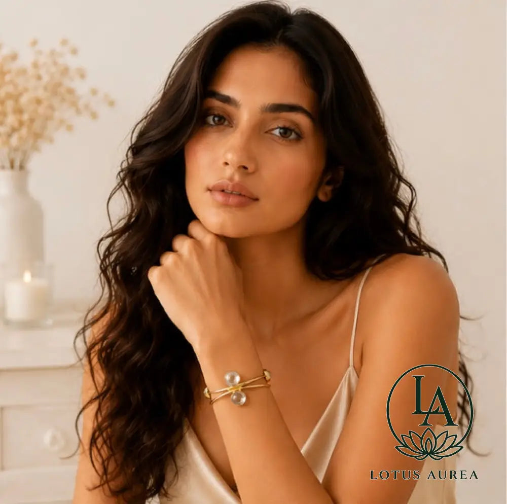 18K Gold-Plated Crystal Quartz Healing Cuff Bracelet - Bracelet