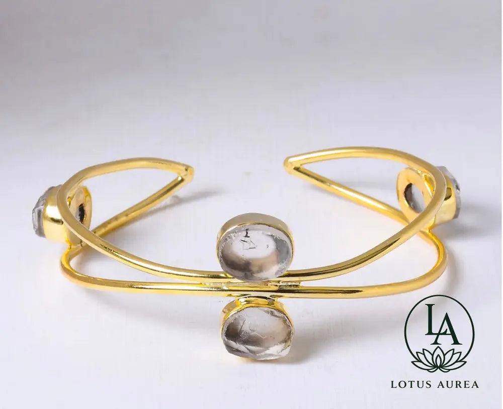 18K Gold-Plated Crystal Quartz Healing Cuff Bracelet - Bracelet