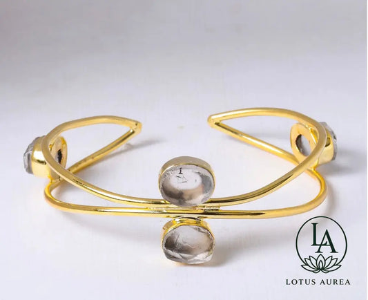 18K Gold-Plated Crystal Quartz Healing Cuff Bracelet - Bracelet