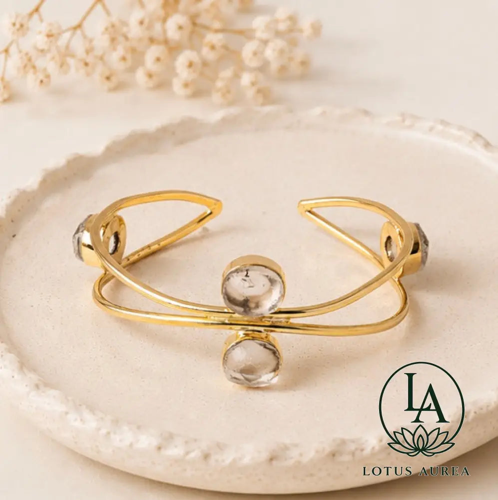 18K Gold-Plated Crystal Quartz Healing Cuff Bracelet - Bracelet