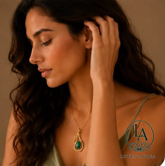 18K Gold-Plated Genuine Green Malachite Pendant - Pendant