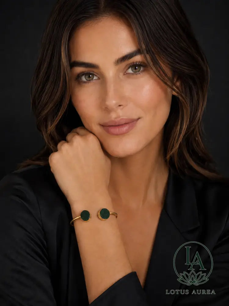 18K Gold-Plated Green Aventurine Adjustable Bangle - Bangle
