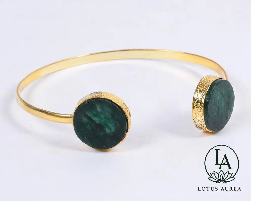 18K Gold-Plated Green Aventurine Adjustable Bangle - Bangle