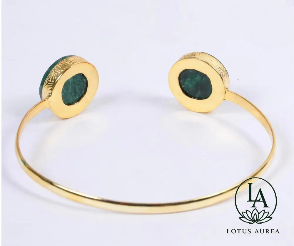 18K Gold-Plated Green Aventurine Adjustable Bangle - Bangle