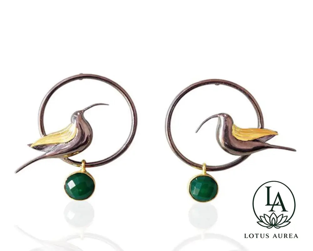 18K Gold-Plated Green Malachite Gemstone Earring - Earrings