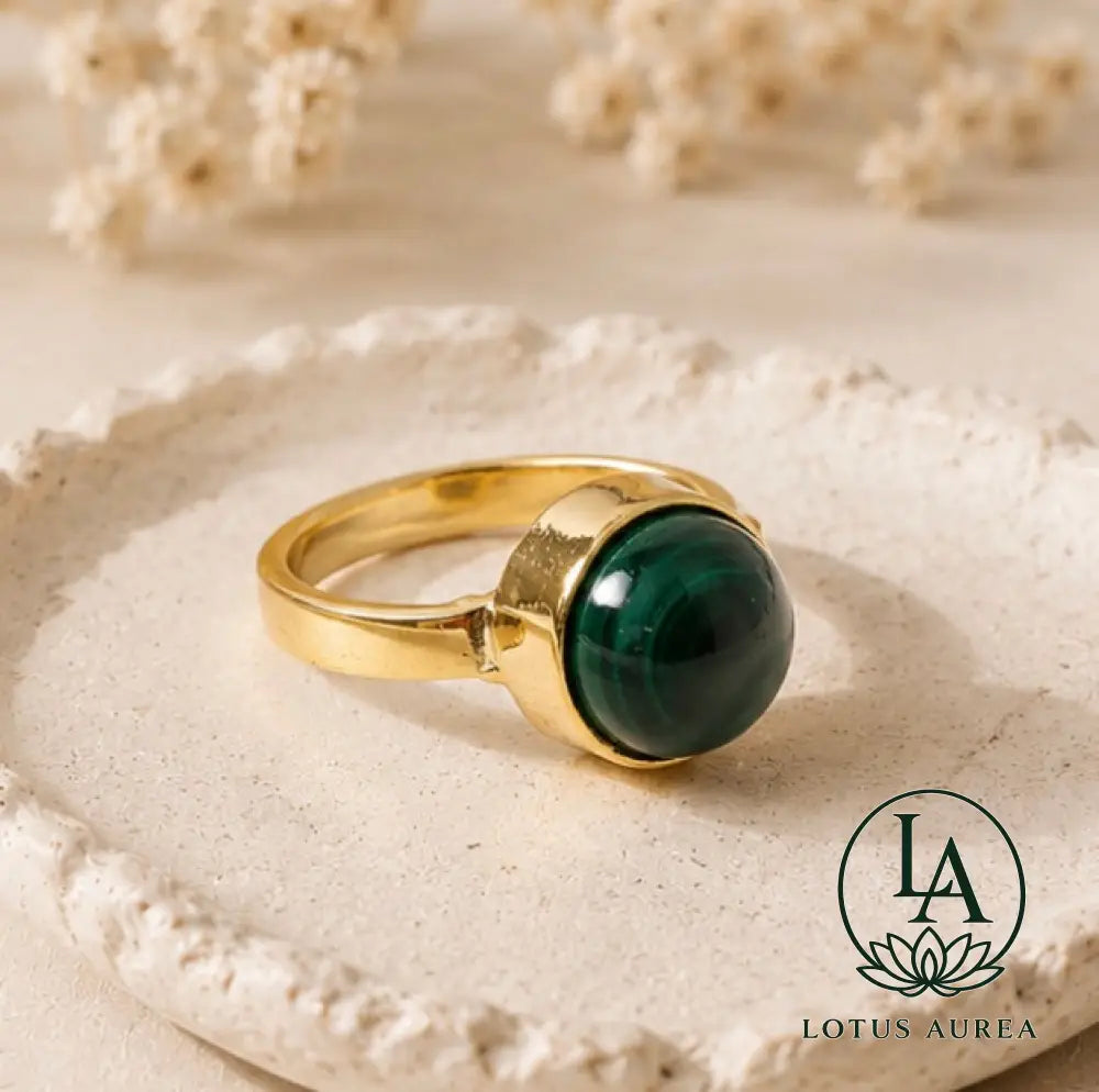 18K Gold-Plated Green Malachite Gemstone Ring - Ring