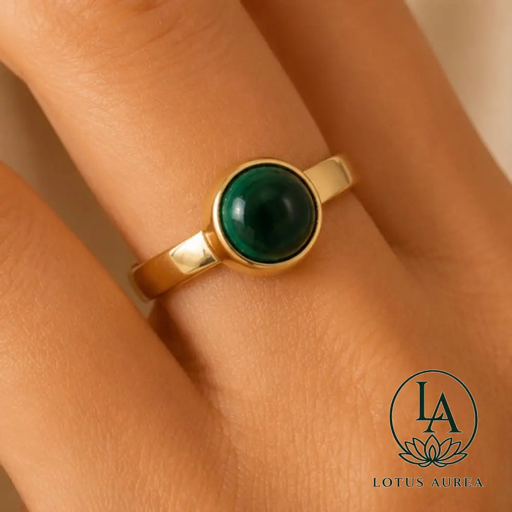 18K Gold-Plated Green Malachite Gemstone Ring - Ring