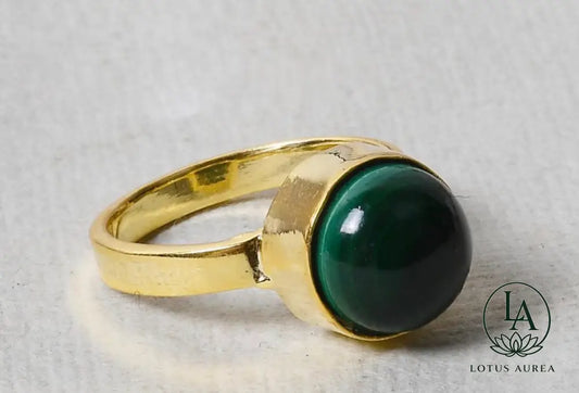 18K Gold-Plated Green Malachite Gemstone Ring - Ring