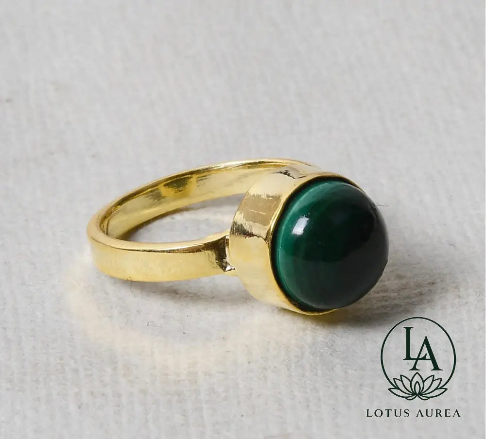 18K Gold-Plated Green Malachite Gemstone Ring - Ring