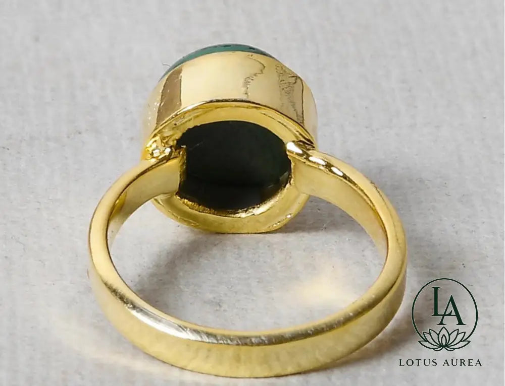18K Gold-Plated Green Malachite Gemstone Ring - Ring