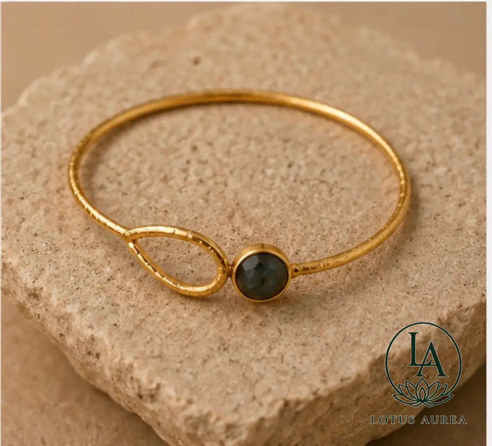 18K Gold-Plated Labradorite Bezel-Set Adjustable Bangle - Bangle