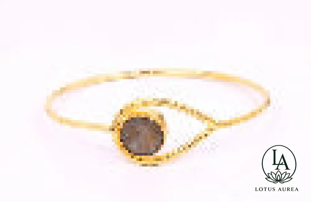 18K Gold-Plated Labradorite Bezel-Set Adjustable Bangle - Bangle