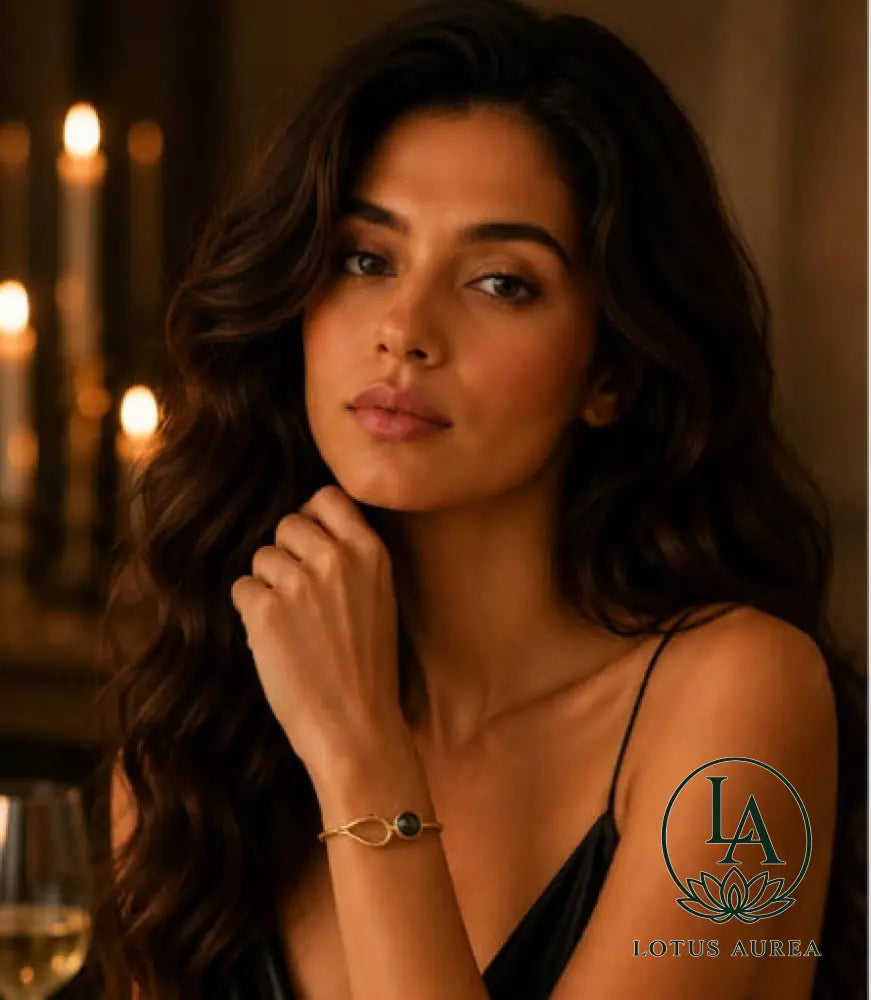 18K Gold-Plated Labradorite Bezel-Set Adjustable Bangle - Bangle