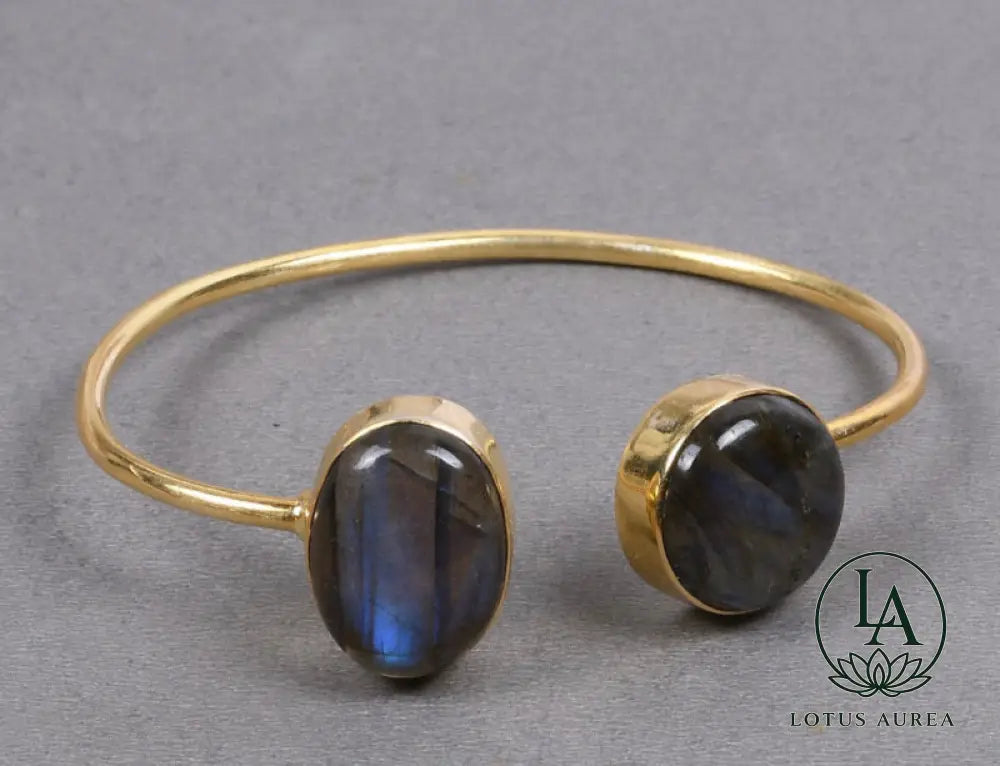 18K Gold-Plated Labradorite Birthstone Bezel Bangle - Bangle