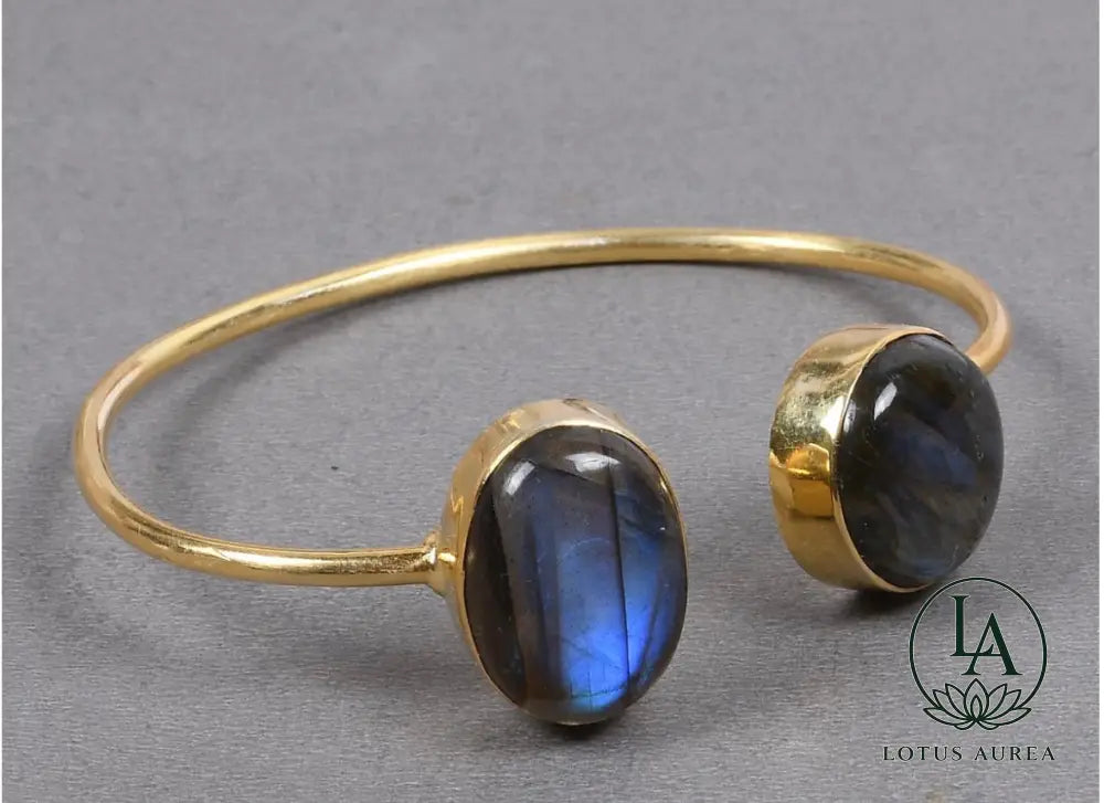 18K Gold-Plated Labradorite Birthstone Bezel Bangle - Bangle