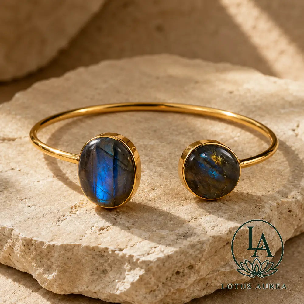 18K Gold-Plated Labradorite Birthstone Bezel Bangle - Bangle