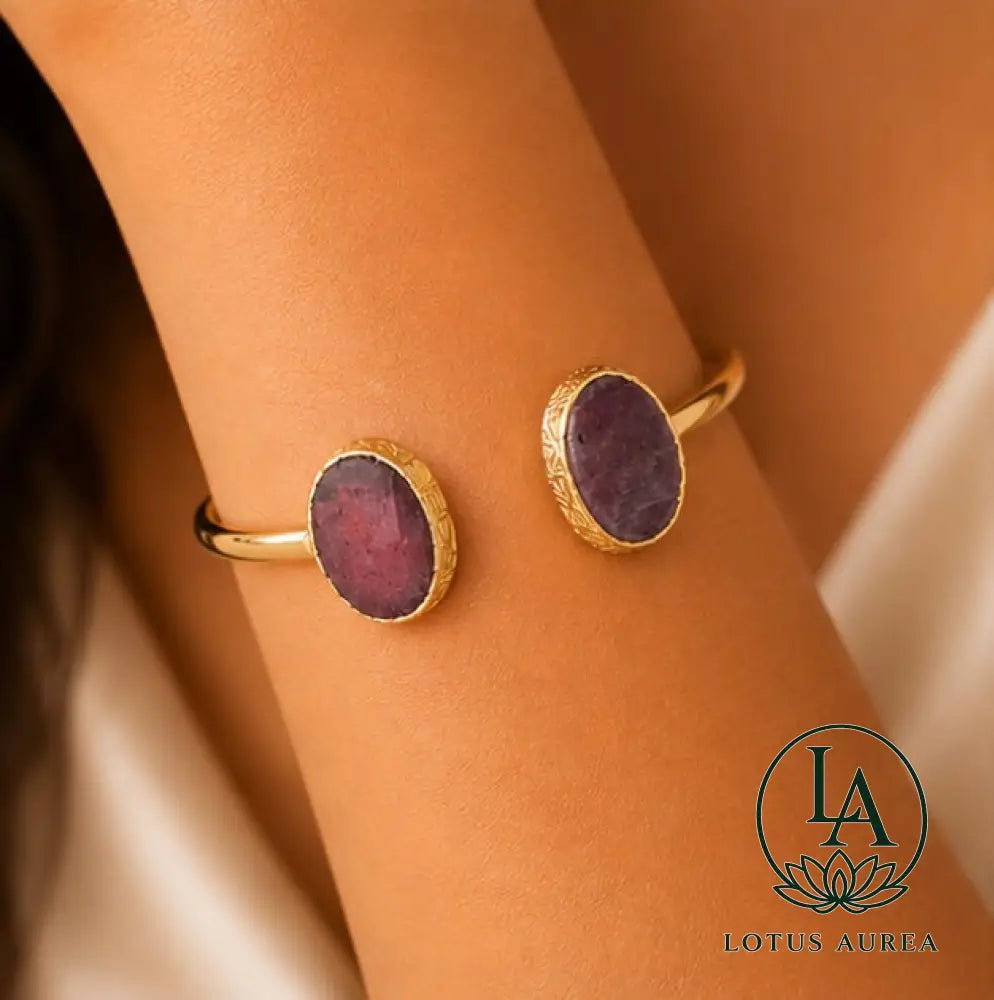 18K Gold-Plated Natural Ruby Bangle - Bangle