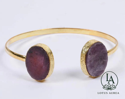 18K Gold-Plated Natural Ruby Bangle - Bangle
