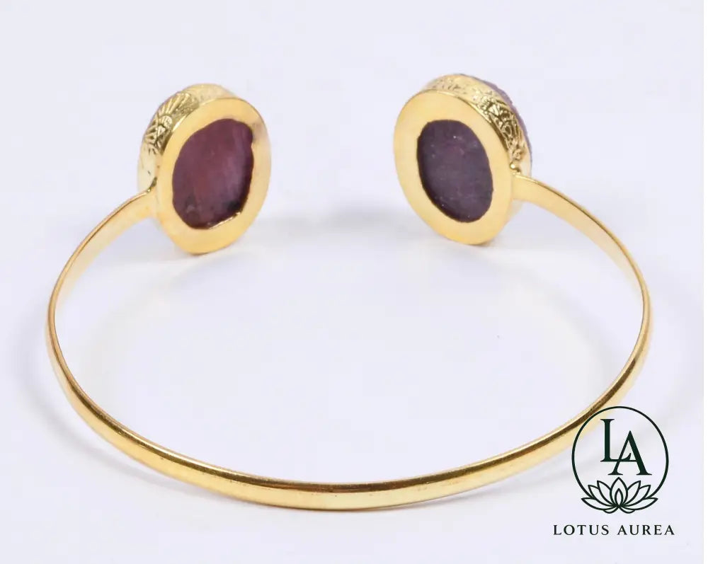 18K Gold-Plated Natural Ruby Bangle - Bangle